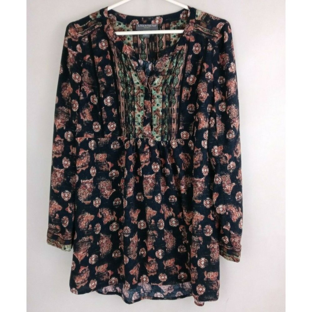 A Pea In The Pod Women's Black Boho Blouse With Floral Design Size Medium